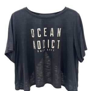 Salt Life Ocean Addict Charcoal Gray Open Back Cropped T-shirt ~ Women's XL